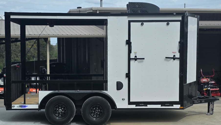 7′ x 14′ White V-Nose Hybrid Enclosed Trailer with 6′ Gate