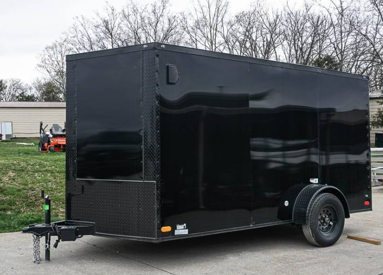 7×12 Enclosed Trailer Black V-Nose Blackout Package 3,500lb Axle Storage