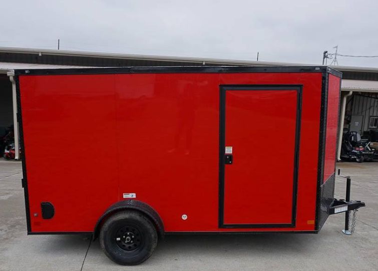 7×12 Enclosed Trailer Red V-Nose Blackout Package 3,500lb Axle Storage
